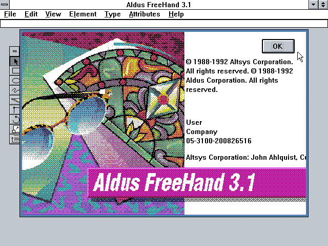 Aldus FreeHand 3.1 - About